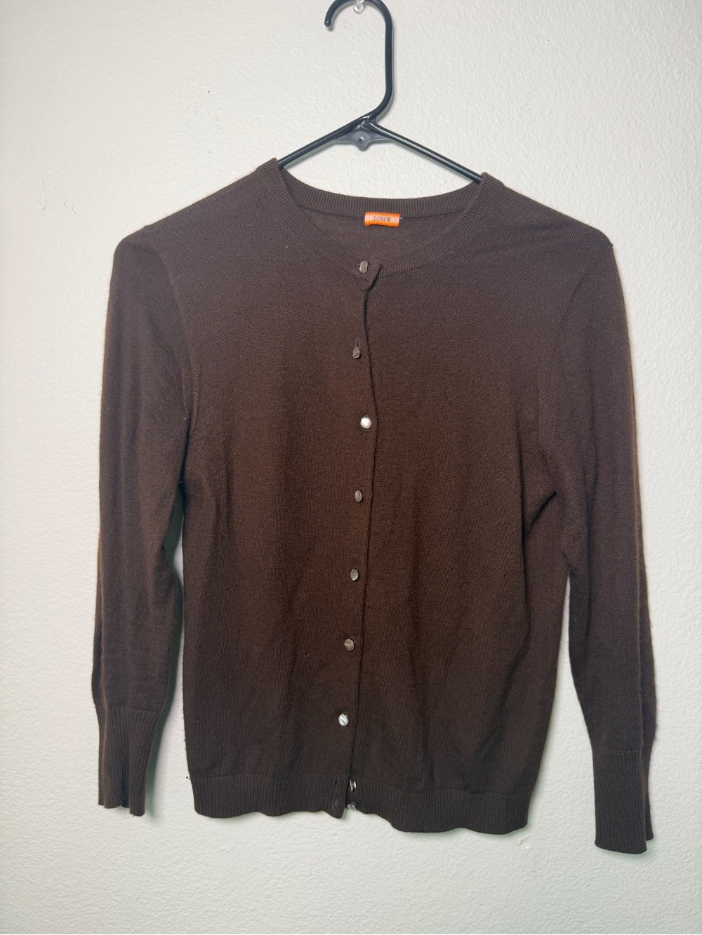 FLAWED J. Crew Vintage Chocolate Brown 100% Cashmere Button-Up Cardigan Sweater